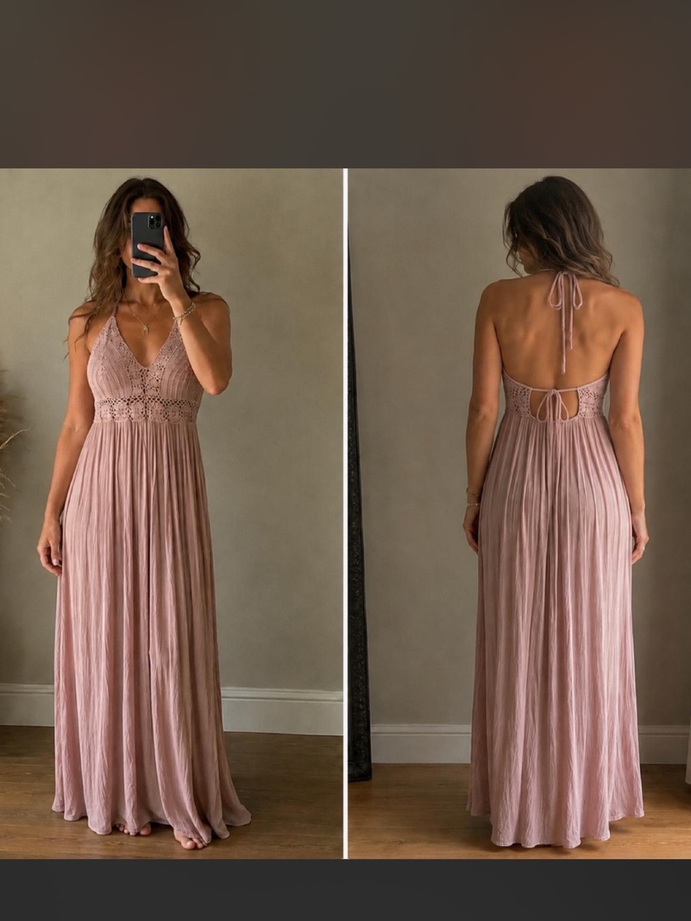 Blush mauve crochet top maxi dress